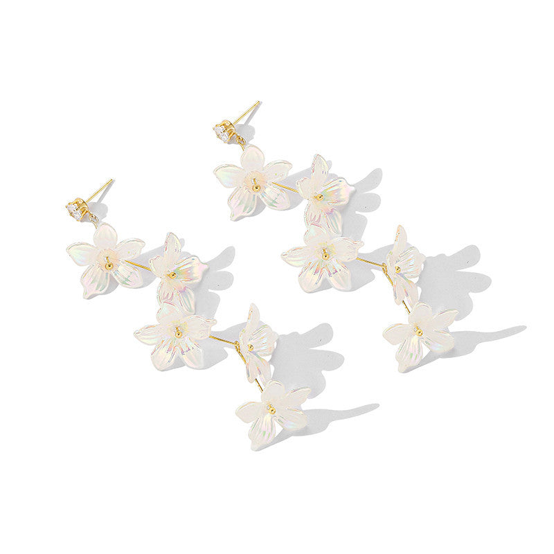 Women's Tassel White Flower Long Earrings