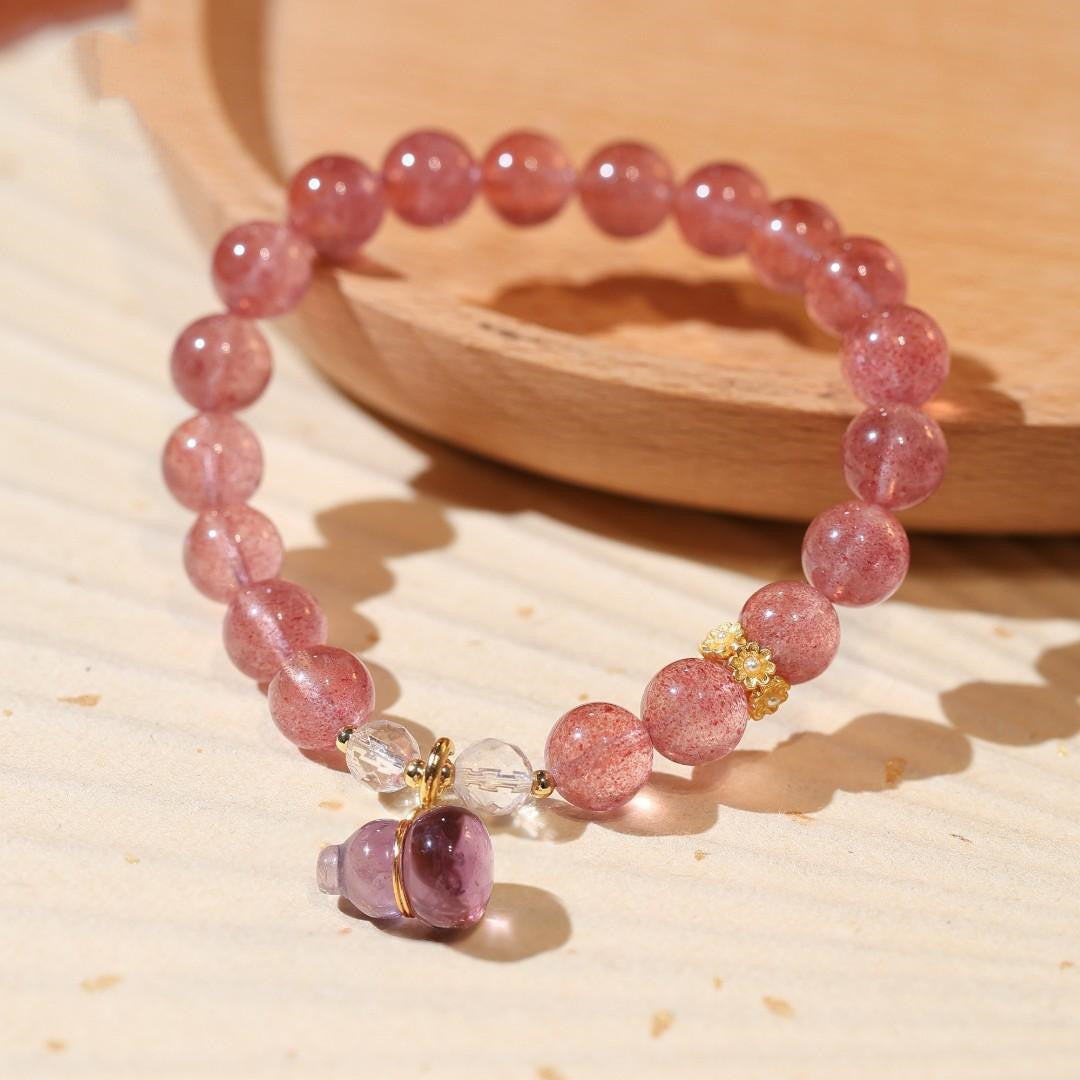 Single Circle Quartz Jade Strawberry Crystal String Stretch Bracelet