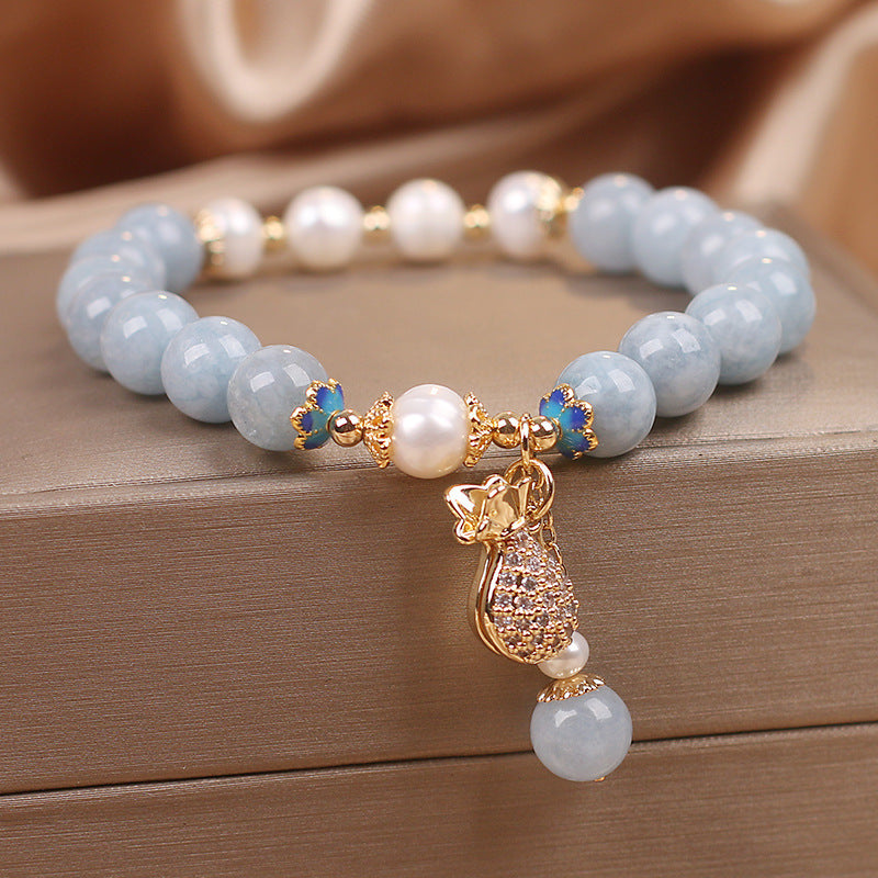 Women's Fashion Aquamarine Money Pouch Charm Bracelet