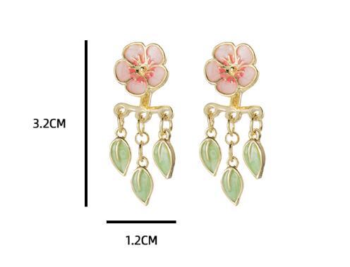 Special-interest Design Drop Oil Peach Blossom Leaf-shapepd Stud Earrings