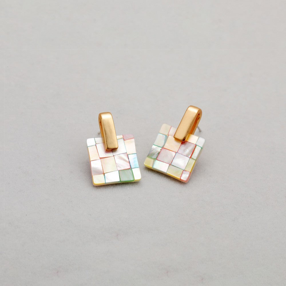 Colorful Shell Earrings Girls Elegant Geometric Stud