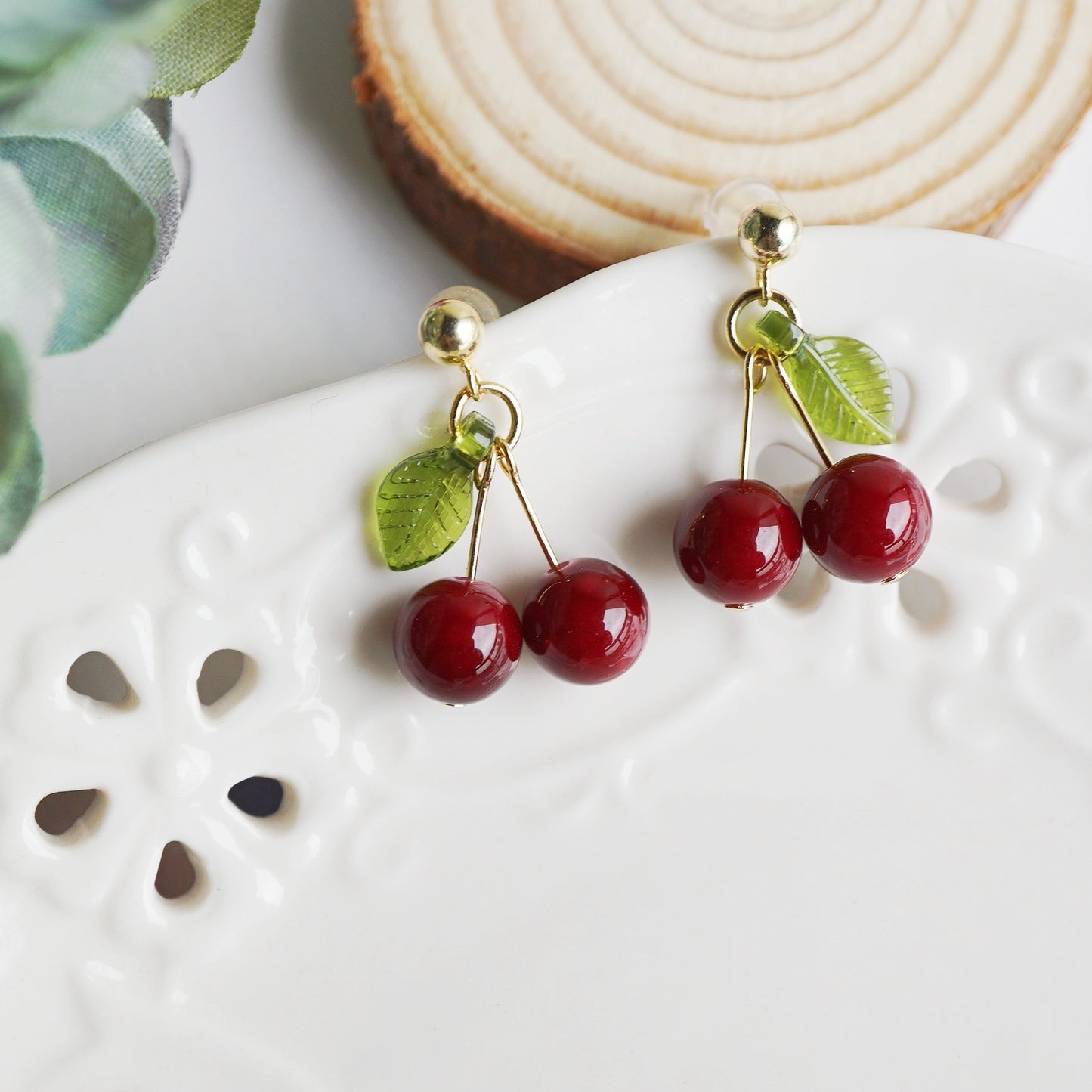 Dark Red Cherry Women's Sterling Silver Stud Earrings