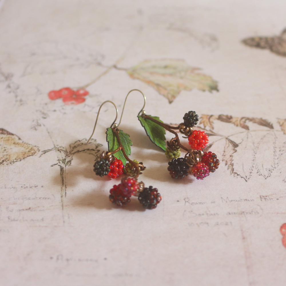 Vintage Handmade Beaded Raspberry Earrings