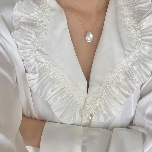 Adjustable Retro Elegant Natural Baroque Petal Shaped Pearl Necklace
